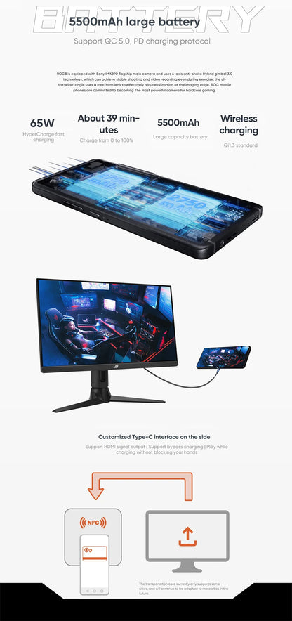 ASUS ROG 8 & 8 pro android 5G Gaming Phone Global Rom Snapdragon 8 Gen 3 6.78'' 165Hz AMOLED Screen 5500mAh 65W Fast Charge