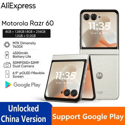 Original Motorola Moto razr 60 5G razr60 SmartPhone 6.9 inch PLOED MTK Dimensity 7400X 50MP 4500mAh Foldable Phone 50MP Camera