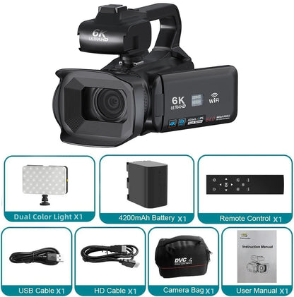 Full 6K Camcorder 64MP Youtuber Professional Digital Video Camera Streaming Auto Focus Photography Vlog Recorder 4" Touch Screen - Universal Market