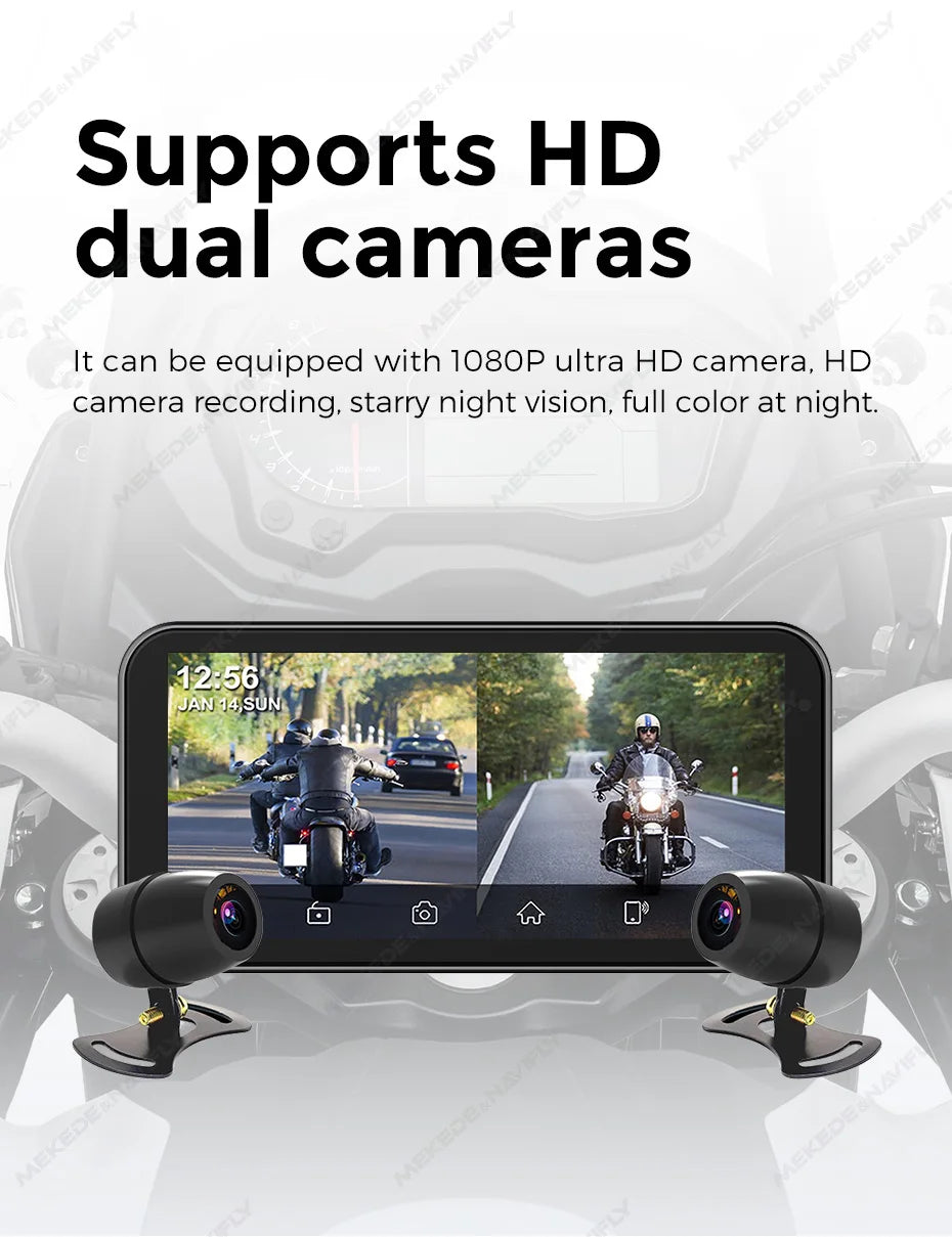 Portable 6.25 inch IP67 Waterproof Motorcycle GPS Navigation Wireless Carplay Android Auto DVR Drive Recorder Moto Monitor WIFI - Universal Market