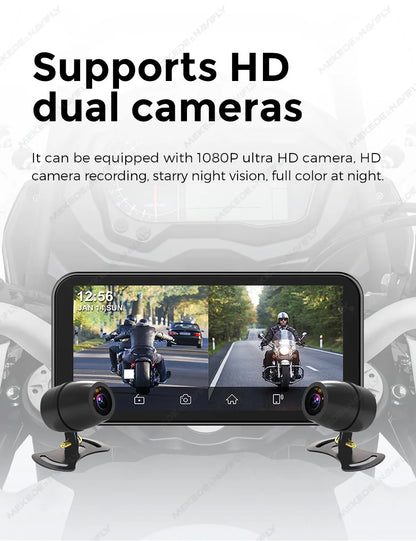 Portable 6.25 inch IP67 Waterproof Motorcycle GPS Navigation Wireless Carplay Android Auto DVR Drive Recorder Moto Monitor WIFI - Universal Market