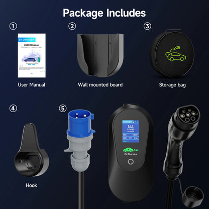 AFEEV Type2 IEC 62196-2 Portable EV Charger 7.2KW 32A Type1 SAEJ1772 Wallbox EVSE Fast Charging Cable WiFi APP Bluetooth Control