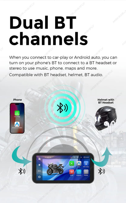 Portable 6.25 inch IP67 Waterproof Motorcycle GPS Navigation Wireless Carplay Android Auto DVR Drive Recorder Moto Monitor WIFI - Universal Market