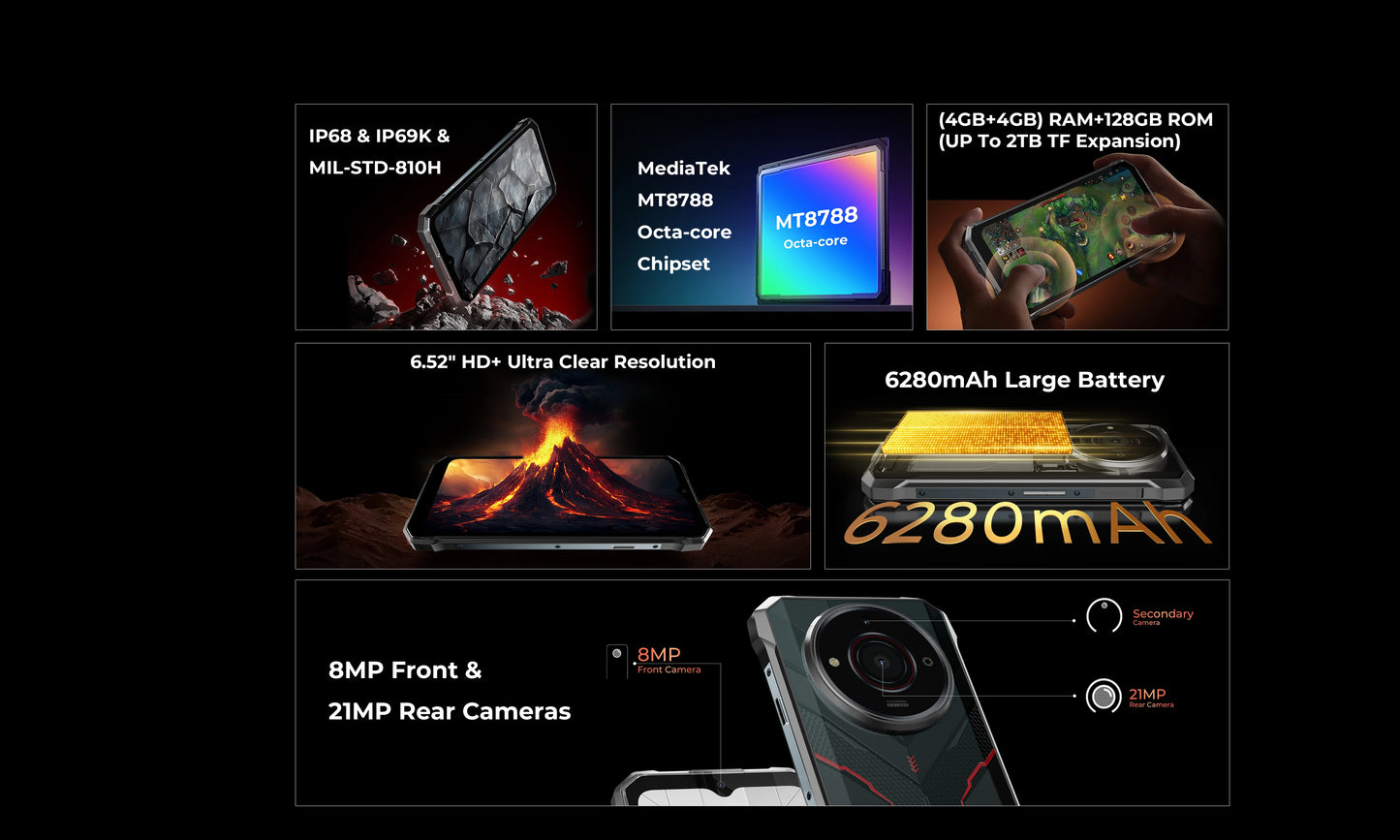 [World Premiere] HOTWAV T7S Ultra Thin Rugged Smartphone 6.52'' HD+ 4GB RAM 128GB ROM MobilePhone 6280mAh Battery 21MP Cellphone