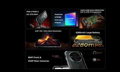 [World Premiere] HOTWAV T7S Ultra Thin Rugged Smartphone 6.52'' HD+ 4GB RAM 128GB ROM MobilePhone 6280mAh Battery 21MP Cellphone