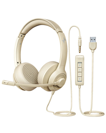 JIAMQISHI USB Headset PC Computer Headphones with Noise Cancelling MIC in-line Control for Home Office Online Class Skype Zoom - Universal Market