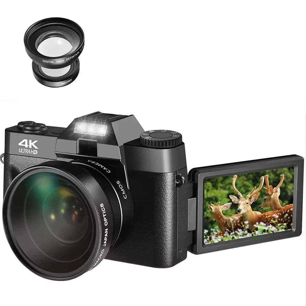 4K Compact Digital Photography Camera 16X 48MP Electronic Image Stabilization vlog Tiktok Ins Youtube Camcorder 3" Flip Screen - Universal Market