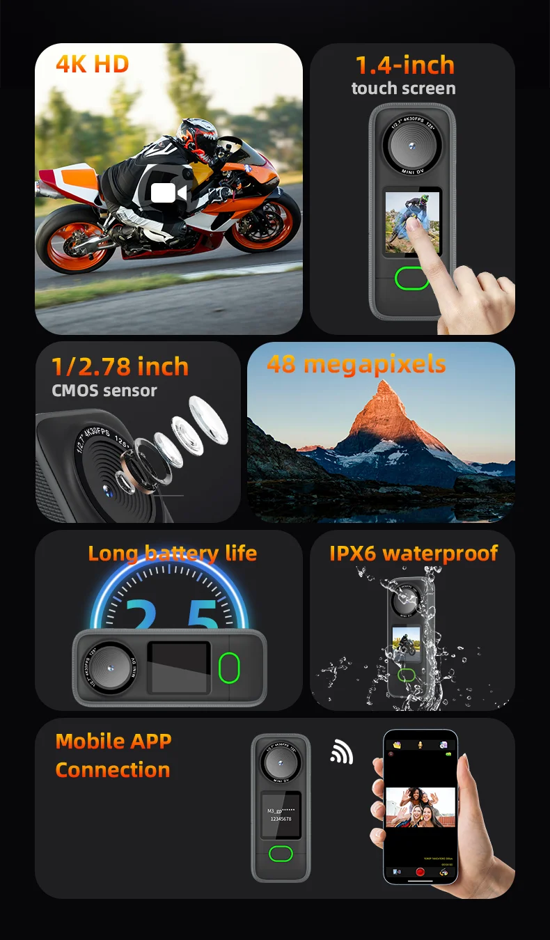 4K HD Action Camera Mini Sports Camera WIFI Wireless Sport Action Cam Waterproof Touchscreen Motorcycle Driving Recorder Outdoor