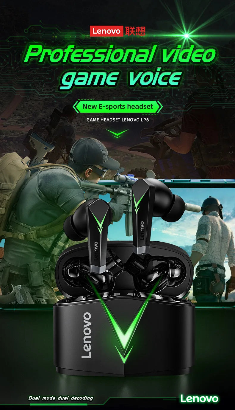 Choice Original Lenovo LP6 TWS Wireless Buletooth V5.1 Earphones Dual Mode Music Gaming Headsets New E-Sports  Headphones - Universal Market