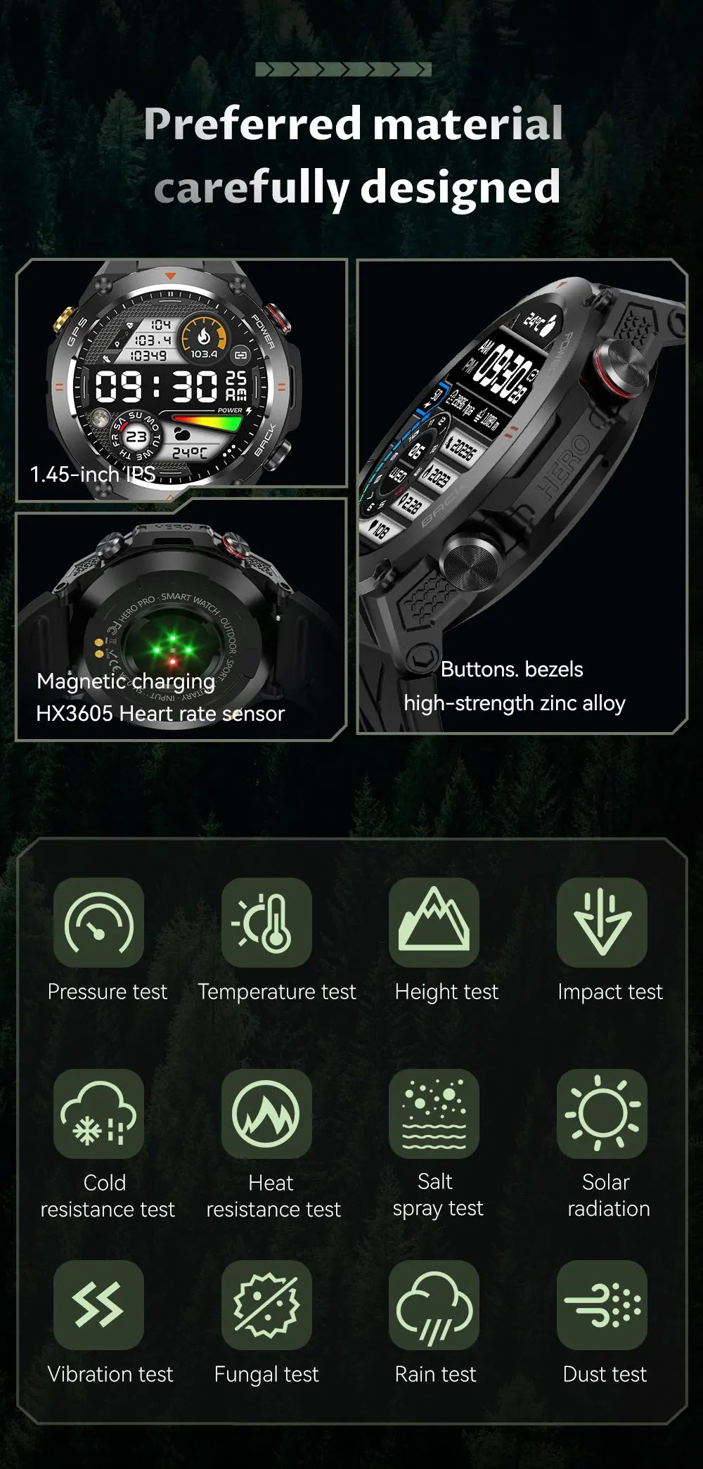 TLCRETE Men Outdoor Smartwatch Stainless Steel BT Call 650mAh Built-In GPS AI Voice Assistant 1ATM Waterproof Smart Watch KC82