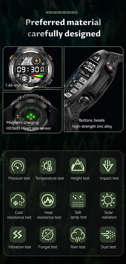 TLCRETE Men Outdoor Smartwatch Stainless Steel BT Call 650mAh Built-In GPS AI Voice Assistant 1ATM Waterproof Smart Watch KC82