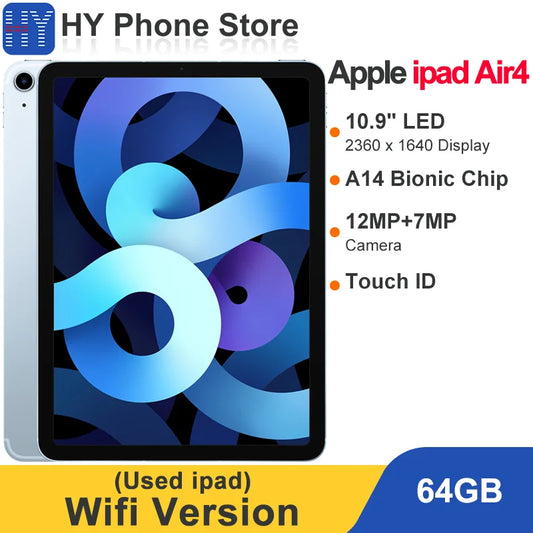 Apple ipad Air 4th Gen 2020 Model Tablet PC 64GB A14 Fusion 10.9 inch Screen 12MP+7MP Camera Touch ID Wifi Version - Universal Market