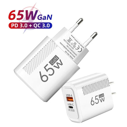 65W GaN Fast Charging USB Type C Charger US/EU Plug PD 3.0 Quick Charge Wall Charger For Phone Adapter For iPhone Huawei Samsung