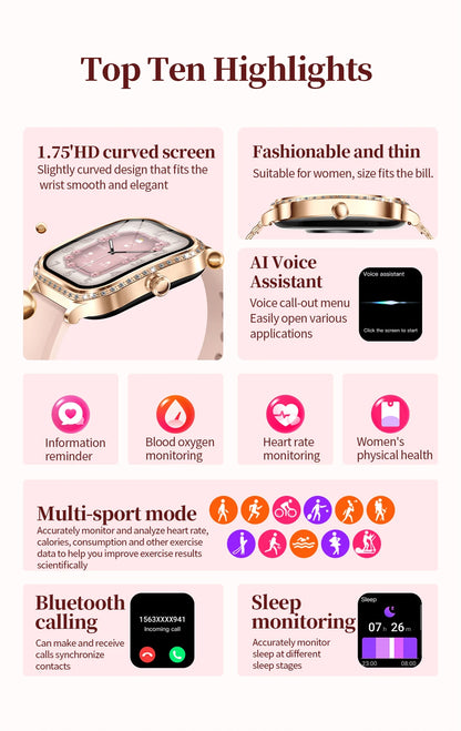 For Xiaomi Huawei New Women Smart Watch Heart Rate Blood Pressure Monitor Music Playback AI Voice Sports BT Calling SmartWatch