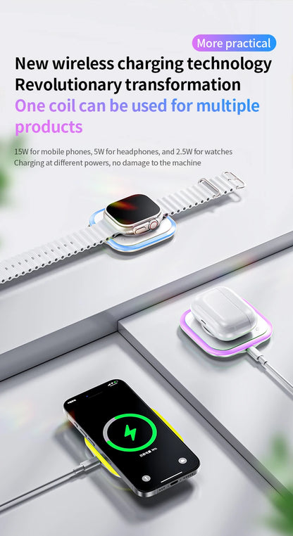 2025 New Wireless Charger 3-In-1 Magnetic Charger - Compatible With All Iphone Models, Smartwatches, And Headphones