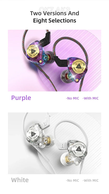 QKZ AK3 FiLe Wired Earphone with Microphone HiFi Music Monitor Bass Headphones Noise Cancelling Headset For Sport Gaming Earbuds - Universal Market