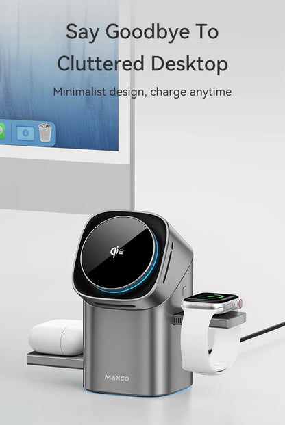 Qi2 Auto-rotate Touch Magnetic 3 in 1 Wireless Charger Fast Charging 15W for IPhone 12/13/14/15/16, for Iwatch & AirPods