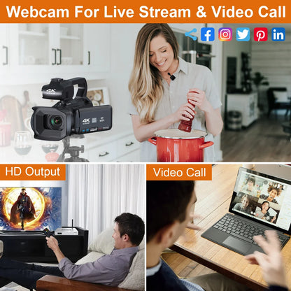 6K Professional Video Camera for Photography 18X Digital Zoom Night Vision Vlogging Camera 64MP WiFi Livestream Webcam Camcorder - Universal Market