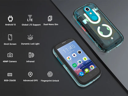 Unihertz Jelly Star Mini Smartphone Android 13 8GB 256GB Led Light Unlocked Transparent Backshell Cellphones 48MP Portable Phone