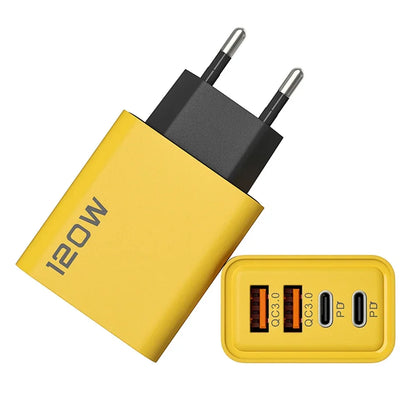 120W 2 USB+2 Type-C 4 Ports Wall Charger Fast Charging EU/US/UK Plug Power Adapter For Xiaomi iPhone Samsung Huawei Phone/Tablet