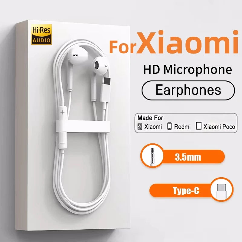 Original Headphones For Xiaomi 15 14 13 12 11 10 Pro Redmi Note K50 Samsung Huawei TypeC Wired Earphone 3.5mm AUX In-Ear Earbuds - Universal Market