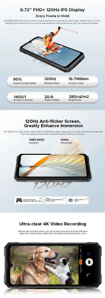 Global Version S200 Plus 5G Rugged Phone Dimensity 7300 12GB 512GB 6.72” FHD+ 120Hz IPS 100MP AI Camera 10100mAh Battery NFC