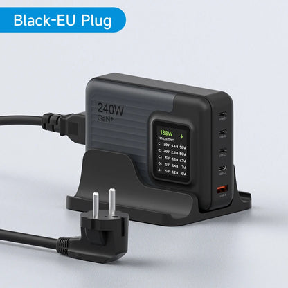 Hagibis 240W USB C Charger 5 Ports GaN 140W PD3.1 Fast Charger Desktop Charging Station with LCD Display For MacBook Pro Laptops