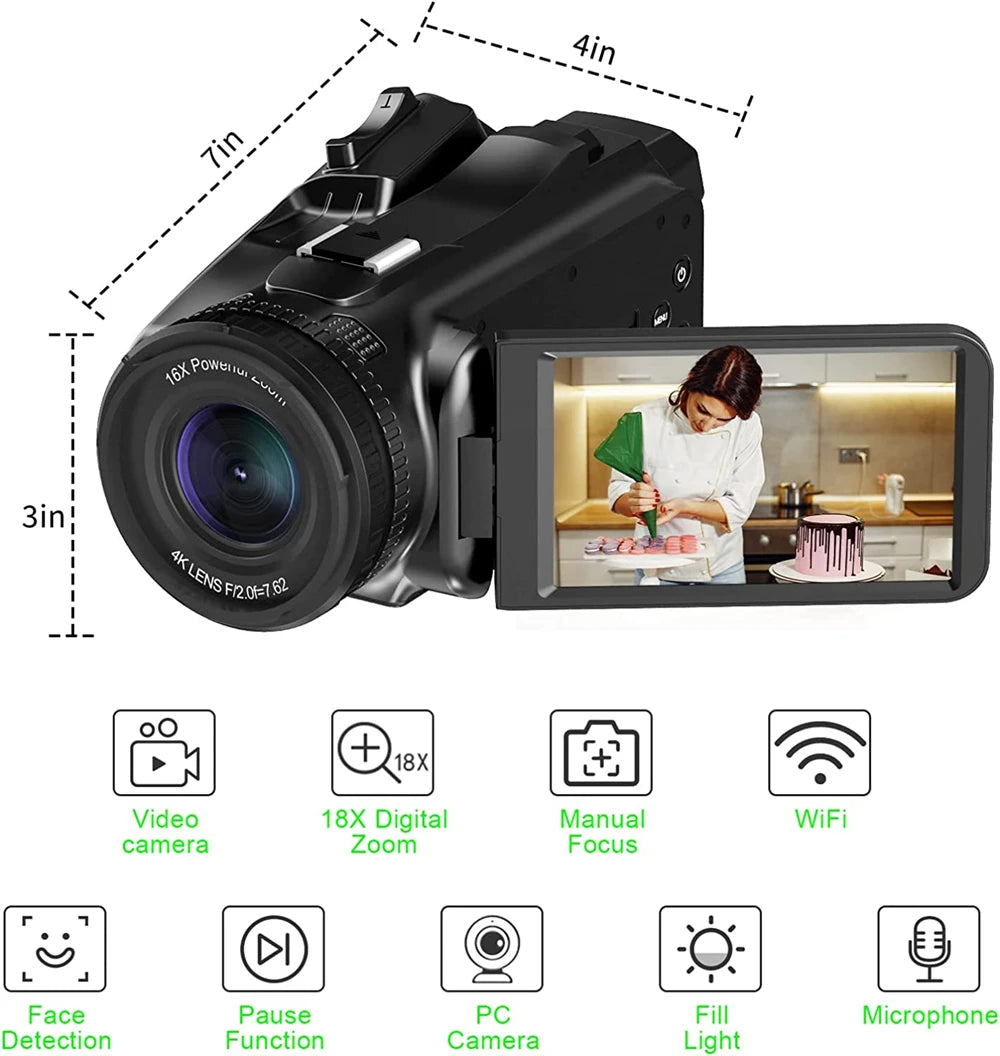 2025 Pro 4K 60FPS Digital Video Camera Photography Youtube Vlog Camcorder For Tiktok Live Stream Webcam 18X Zoom Rotate Touch - Universal Market
