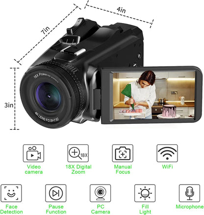 2025 Pro 4K 60FPS Digital Video Camera Photography Youtube Vlog Camcorder For Tiktok Live Stream Webcam 18X Zoom Rotate Touch - Universal Market