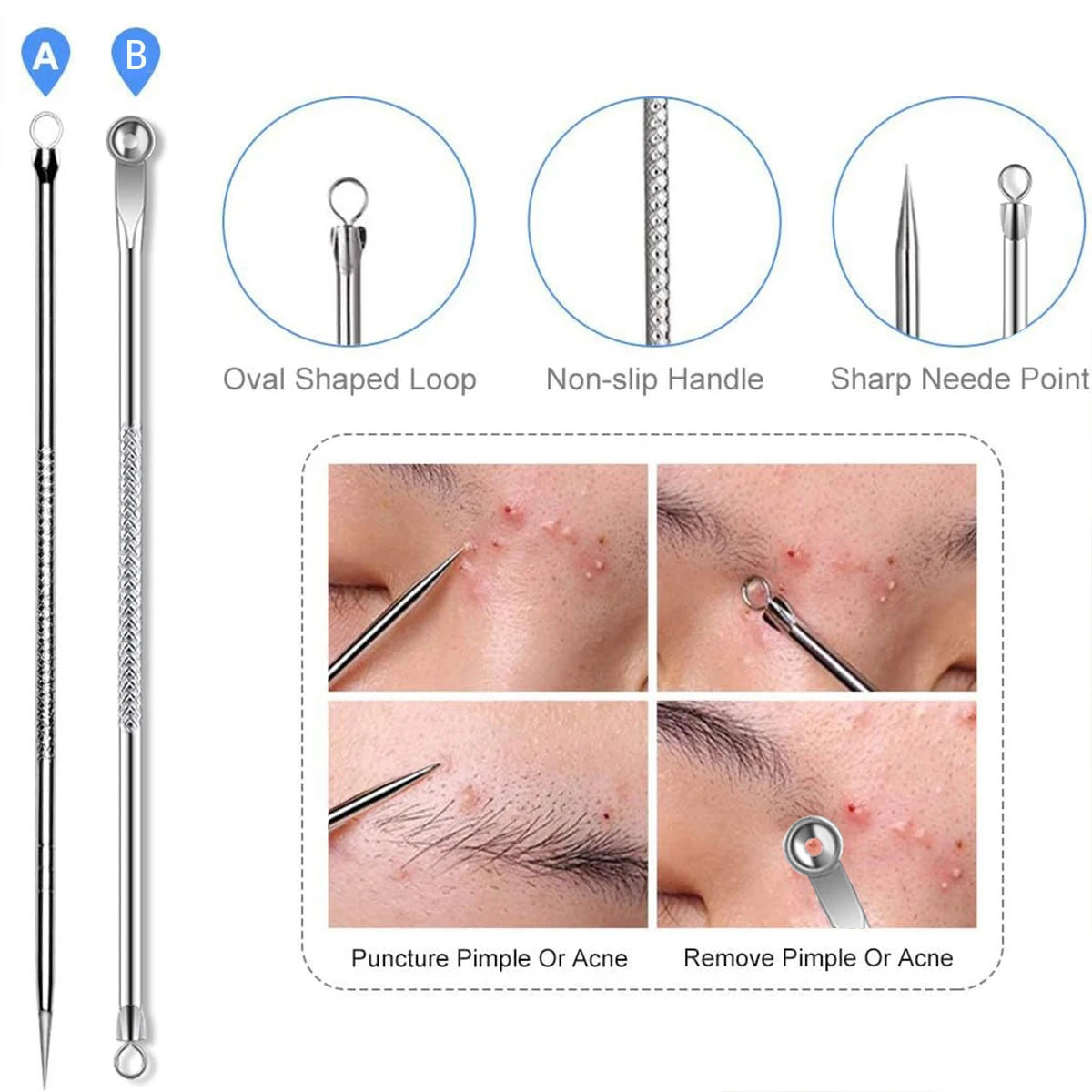 Acne Needle Remove Blackhead Blemish Pimple Comedone 4pcs/Set Double-ended Stainless Steel Facial Cleaning Skin Care