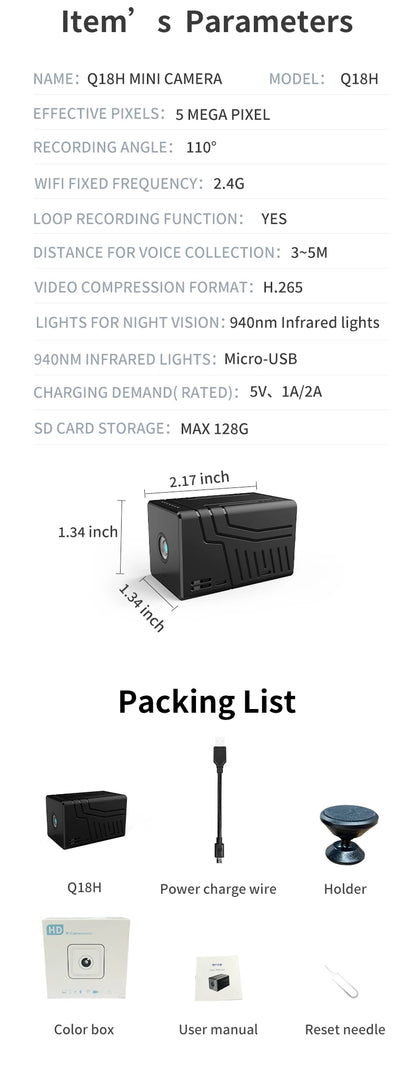 Wireless Mini Camera 5MP Security Wifi Camera Motion Detection Surveillance Home Smart Recorder Infrared Night Vision V380 Pro