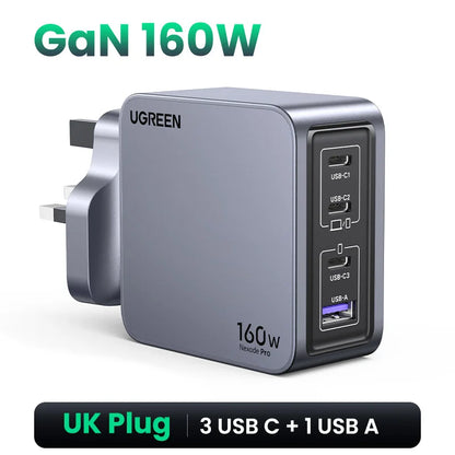 UGREEN 160W GaN Charger PD3.1 Type C QC4.0 3.0 Quick Charge For Macbook Pro Laptop USB Fast Charger For iPhone 17 Xiaomi Tablet
