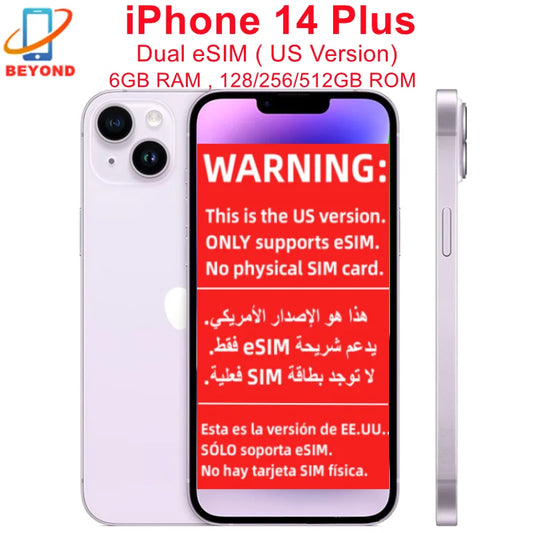 Apple iPhone 14 Plus Dual eSIM 128/256/512GB ROM 6GB RAM 6.7" Genuine Super Retina OLED Face ID NFC 5G 98% New Original Phone - Universal Market