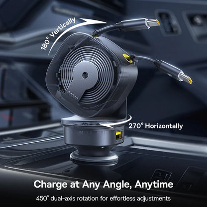 Baseus 100W Car Charger PD QC Fast Charging Dual Type-C Retractable Cable 4 ports 450°Rotation For Laptop Tablet iPhone Samsung