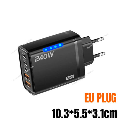 Xiaomi 240W QC3.0 PD 5 Ports GaN Fast Charger EU/US Plug Phone Charging Head Adapter with LED Light for iPhone Samsung Xiaomi