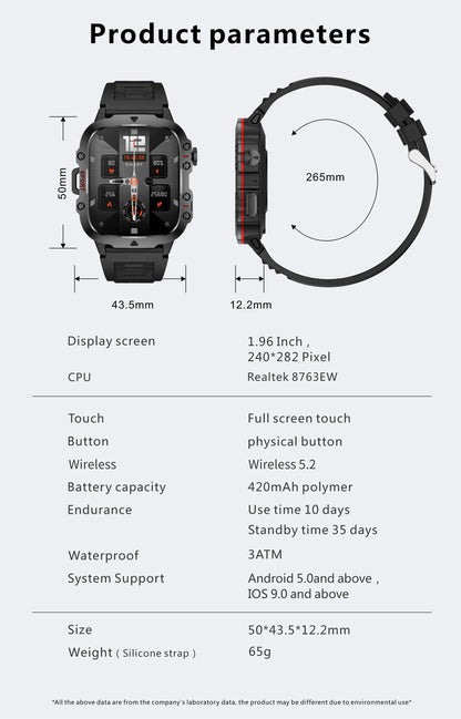 2025 Outdoor Smart Watch Men 2.01" Screen 3ATM Waterproof Watches Bluetooth Call Ai Voice Sport Smartwatch For Android IOS Phone