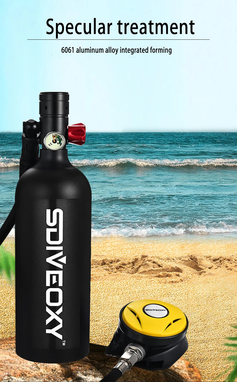 Scuba Diving Oxygen Tank  1L Cylinder Underwater Breather for  with Breathing Valve A Set - Universal Market