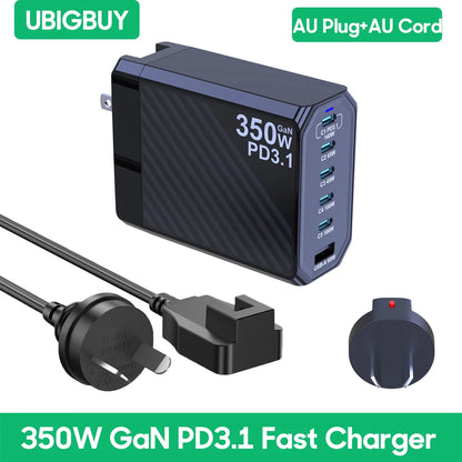 Ubigbuy 350W GaN Charger Fast Charger 140W PD3.1 QC PPS USB Phone Charging Station for MacBook Pro iPhone Samsung Laptop Tablet