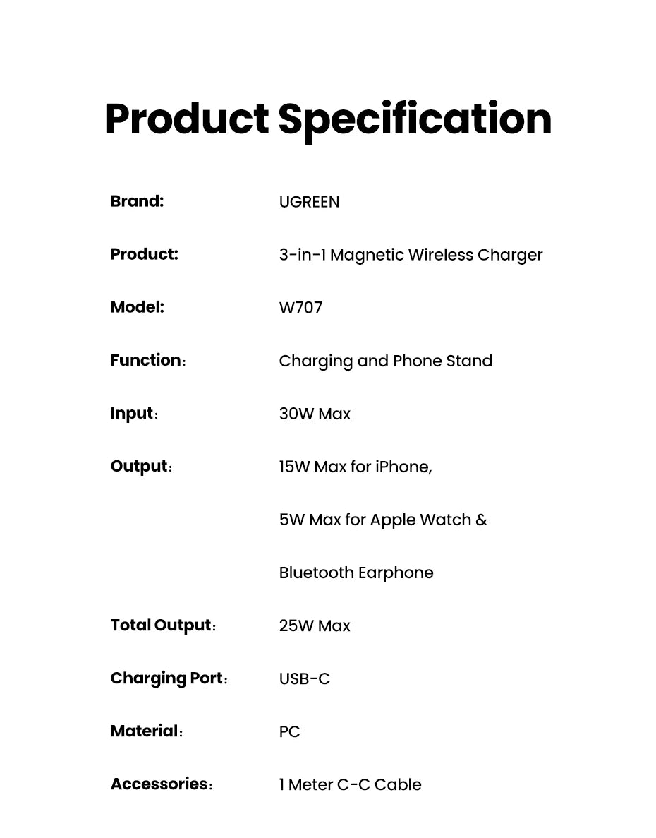 UGREEN 3-in-1 MFi 15W MAX Magnetic Wireless Charger Qi2 Charging Stand For iPhone 16 17 Pro Max For MagSafe Fast Charger