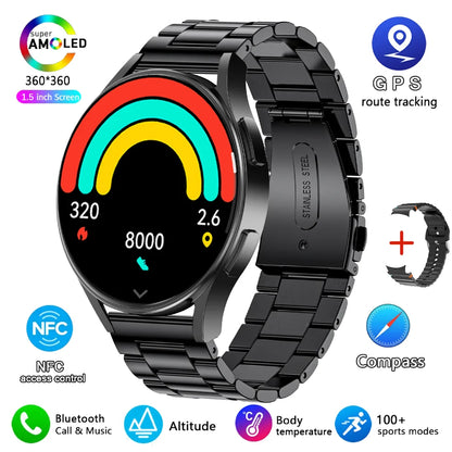 2025 New Bluetooth Call Smart Watch 7 Classic Men AMOLED HD Screen AI Voice Assistant Bluetooth Call NFC GPS Smartwatch Women