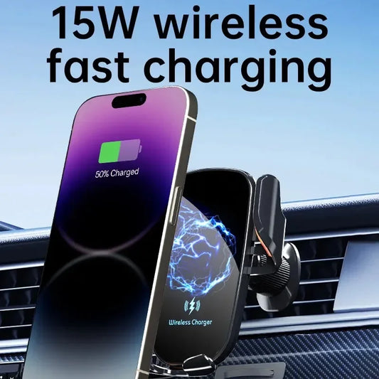UYUXIO Wireless Car Charger Fast Charge Manual Clamping Air Vent Car Phone Holder for Samsung Android Phones iPhone 16 15 14 13