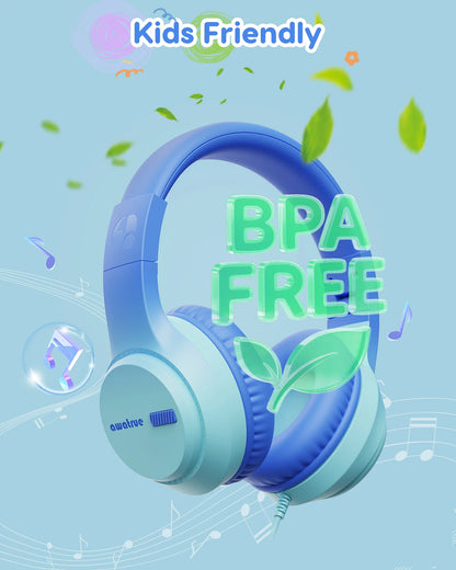 AWATRUE HK07 Kids Wired Headphones Stereo Sound Earphone with Mic Music Study Headset Limited Volume 74dB/85dB for Children - Universal Market