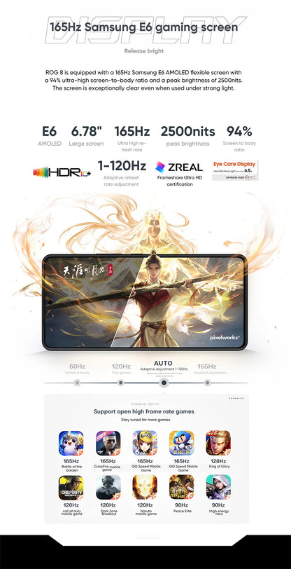ASUS ROG 8 & 8 pro android 5G Gaming Phone Global Rom Snapdragon 8 Gen 3 6.78'' 165Hz AMOLED Screen 5500mAh 65W Fast Charge