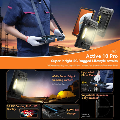 Blackview Active 10 Pro Tablet PC 5G 10.95" 2.4K 12GB+256GB/512GB 108MP Camera 30000mAh 55W Android 14 Octa Core Google Play NFC