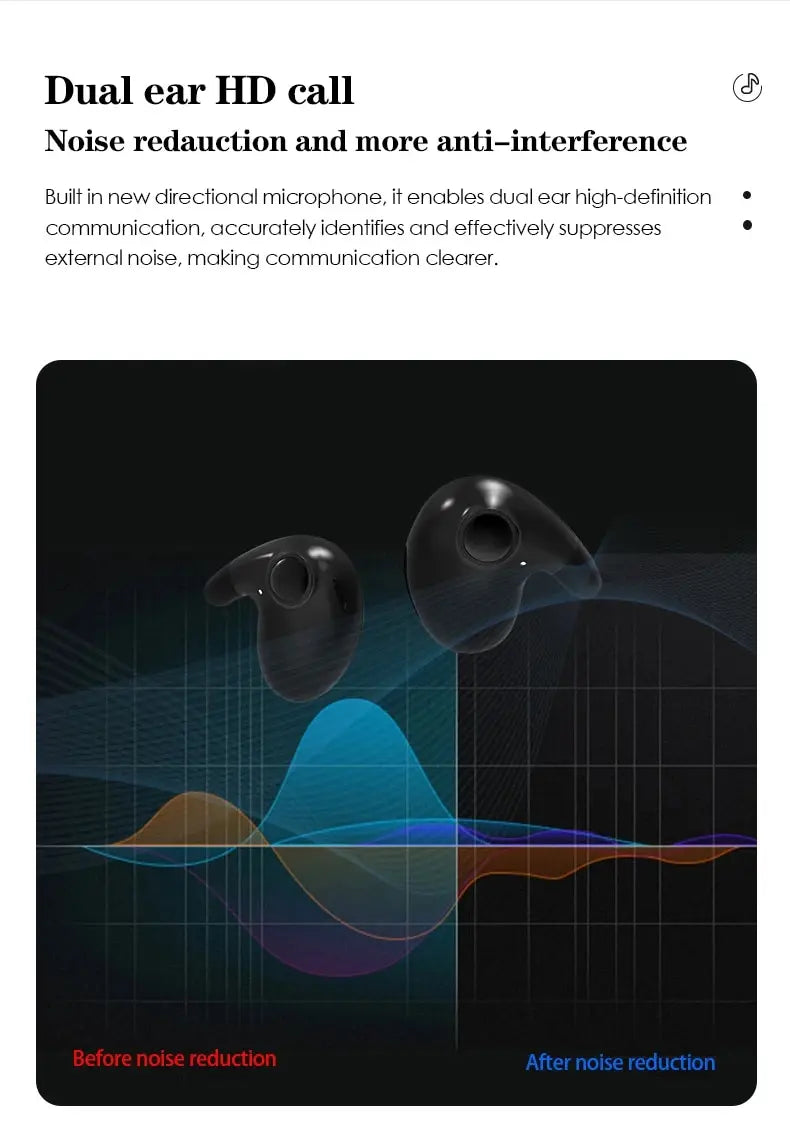 Invisible Sleep Wireless Earphone TWS Bluetooth 5.3 Headphones Hidden Earbuds IPX5 Waterproof Noise Reduction Sports Headset - Universal Market