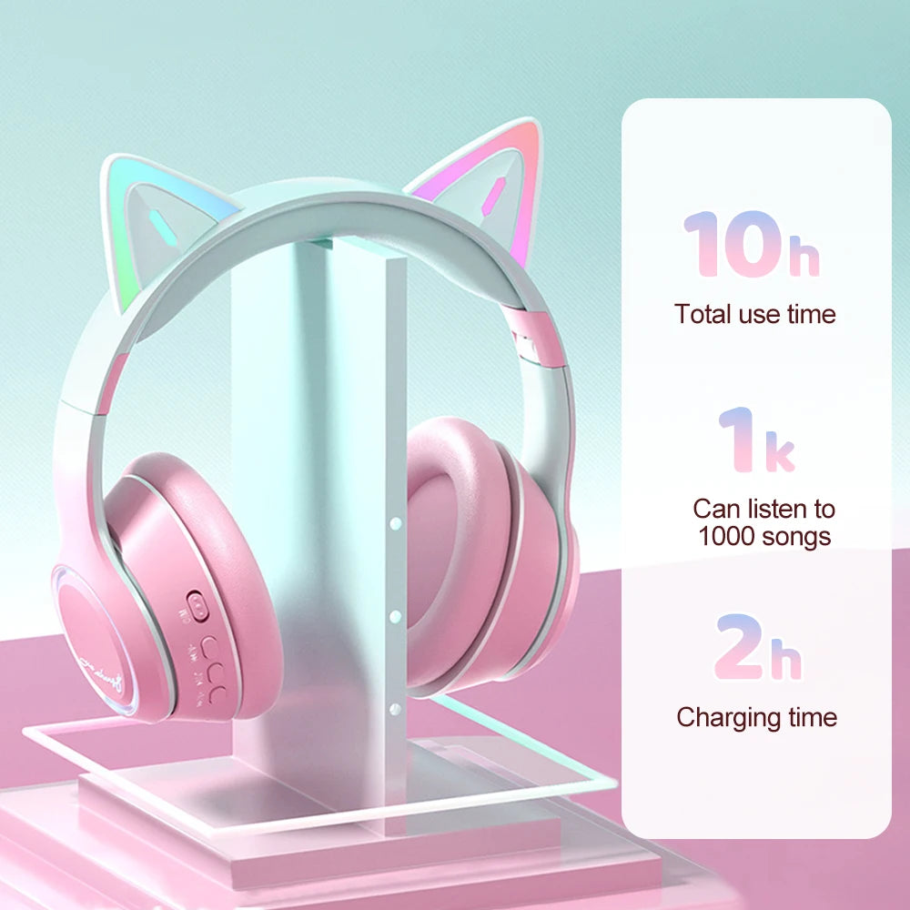 Gradient Wireless Headphones RGB Cat Ear Bluetooth Headphones With Microphone Stereo Music Game Earphone For Girls Kids Gifts - Universal Market