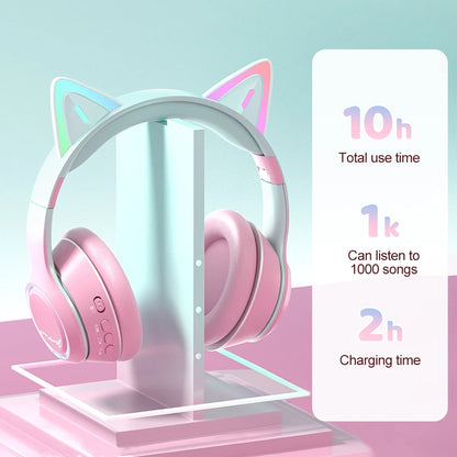 Gradient Wireless Headphones RGB Cat Ear Bluetooth Headphones With Microphone Stereo Music Game Earphone For Girls Kids Gifts - Universal Market