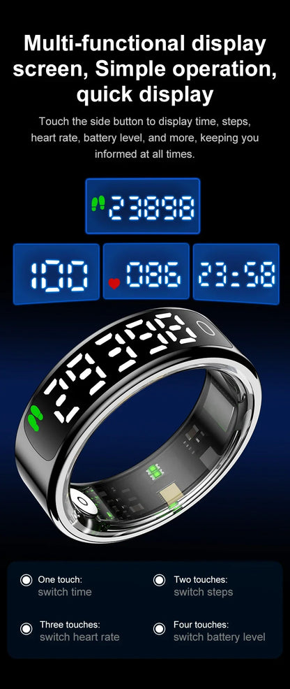 New Smart Ring 2025 Display Screen Gestures Control Video 5ATM Waterproof Remote Camera Blood Oxygen Monitor Multi Sports Mode