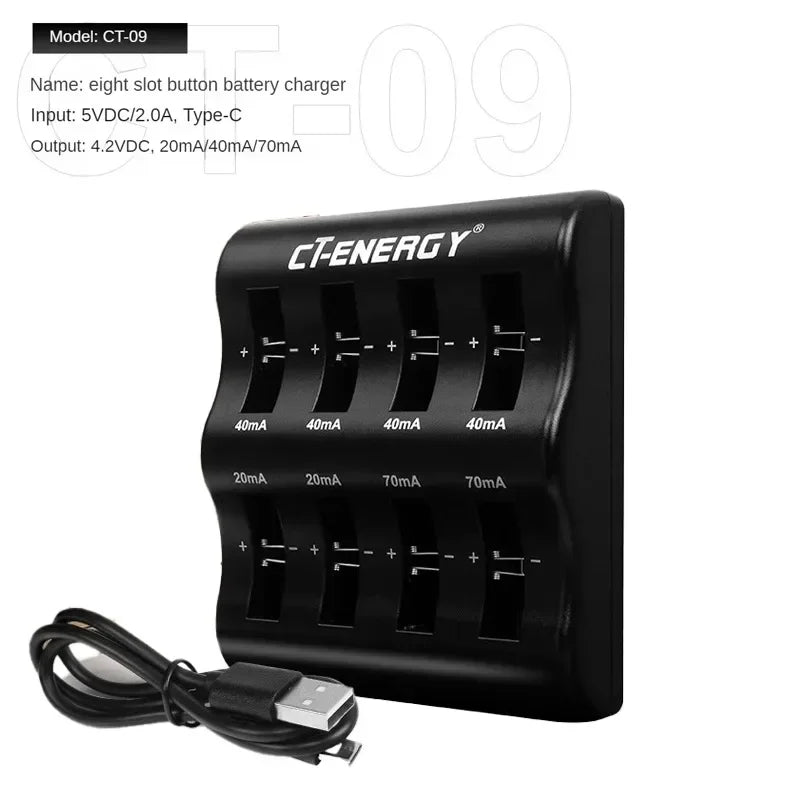 Travel Portable Charger for 1220 1240 1620 1632 2032 2025 2016 2430 2440 2450 2477 Lithium Coin Battery 8 Slot Smart Charger