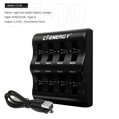 Travel Portable Charger for 1220 1240 1620 1632 2032 2025 2016 2430 2440 2450 2477 Lithium Coin Battery 8 Slot Smart Charger